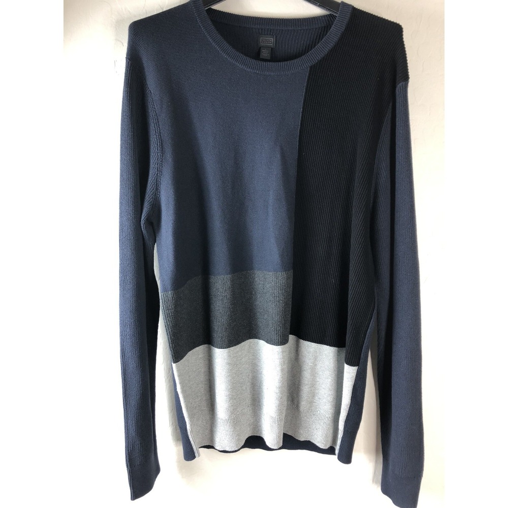 14th & Union Mens XL Geometric ColorBlock Sweater‎ Blue Black Gray